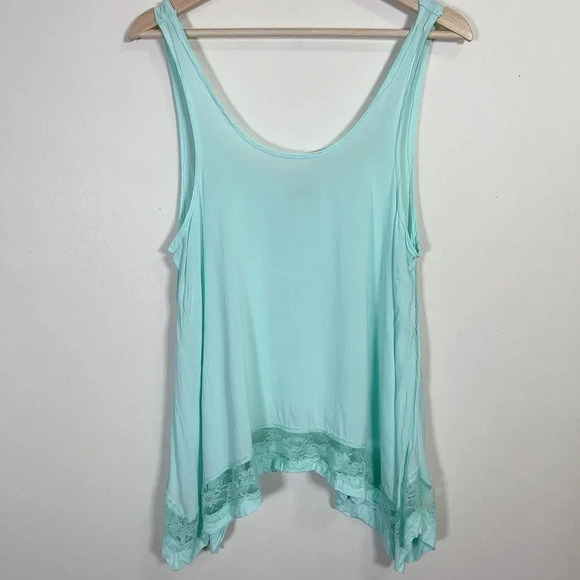 FREE PEOPLE INTIMATELY | LACE TRIM  HANDKERCHIEF HEM TANK IN MINT COLOR - Picture 2 of 15